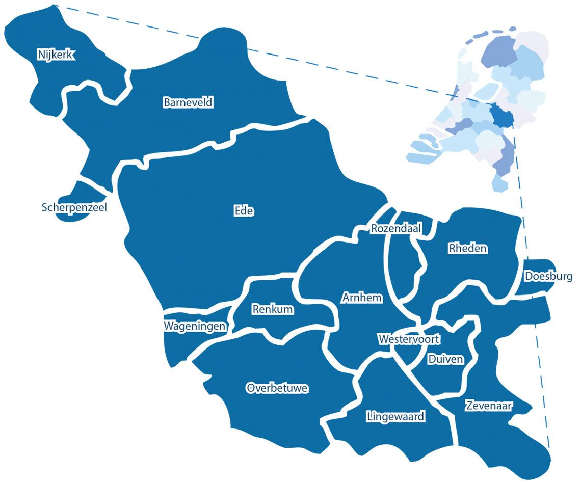 Regio Gelderland-Midden ten opzichte van Nederland