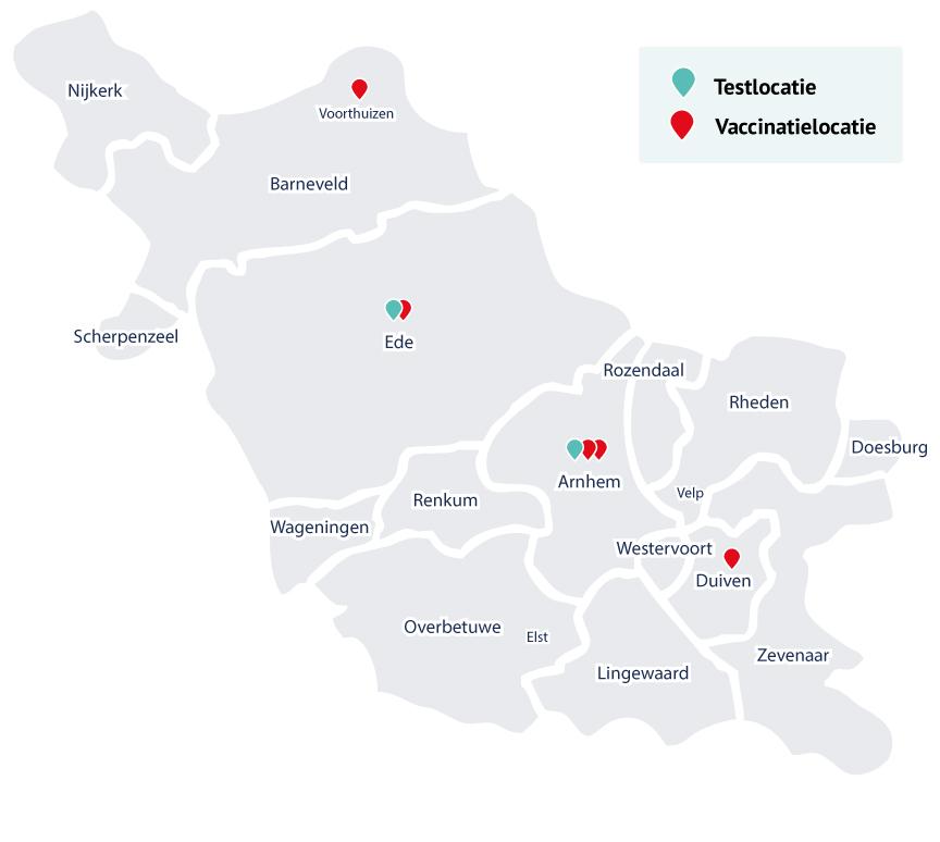Corona vaccinatie- en testlocaties GGD Gelderland-Midden
