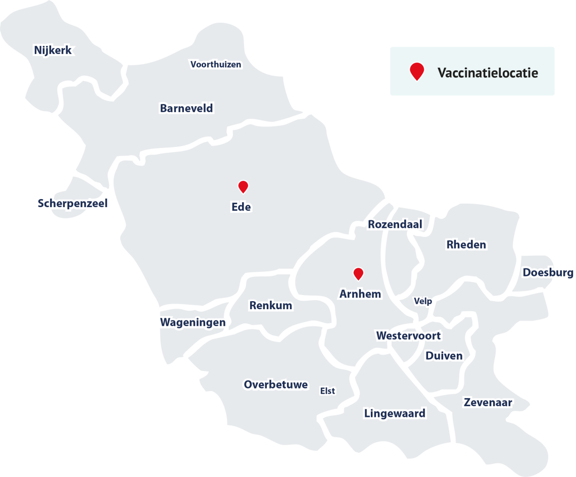 C027 Regiokaart vaccinatie locaties Gelderland Midden